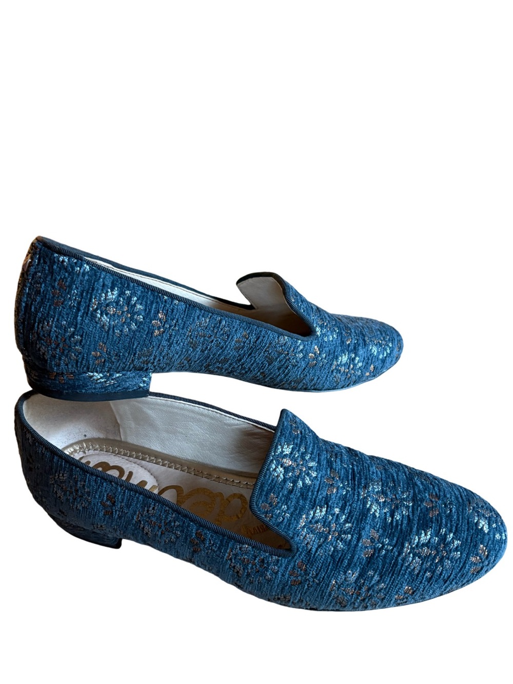 Sam Edelman Jordy jacquard loafers blue metallic floral 6.5